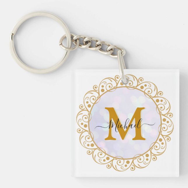 Porte-clefs Initiale et nom pailletés or élégants (Devant)