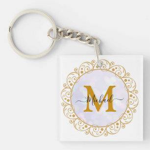 Porte-clefs Initiale et nom pailletés or élégants