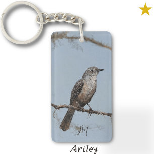 Porte-clefs Initiales Brown de peinture d'oiseaux de Mockingbi