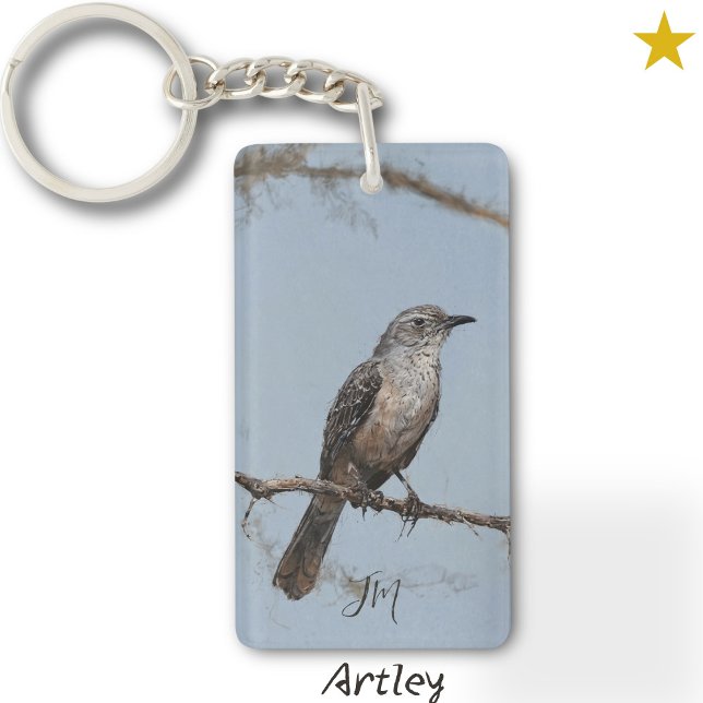 Porte-clefs Initiales Brown de peinture d'oiseaux de Mockingbi (Créateur téléchargé)