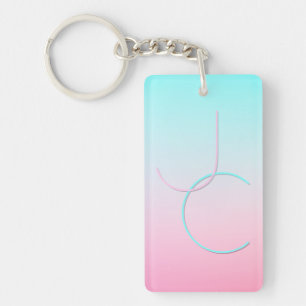 Porte-clefs Initiales de chevauchement modernes 2   Rose turqu
