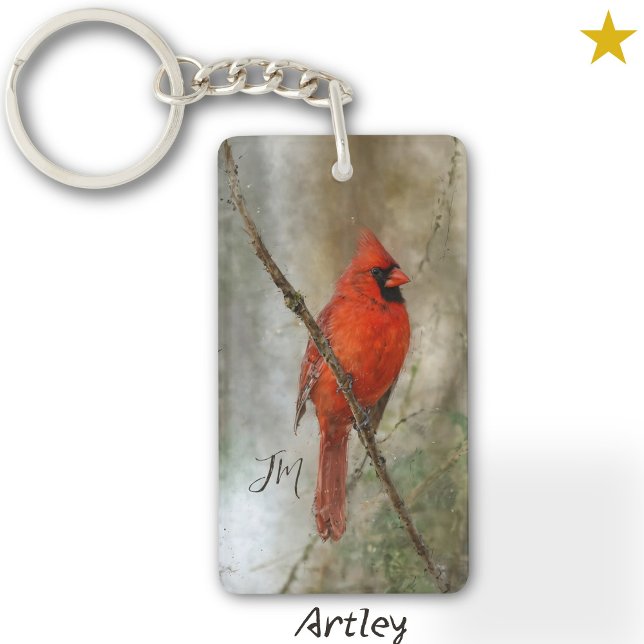 Porte-clefs Initiales de peinture cardinale rouge du Nord (Créateur téléchargé)
