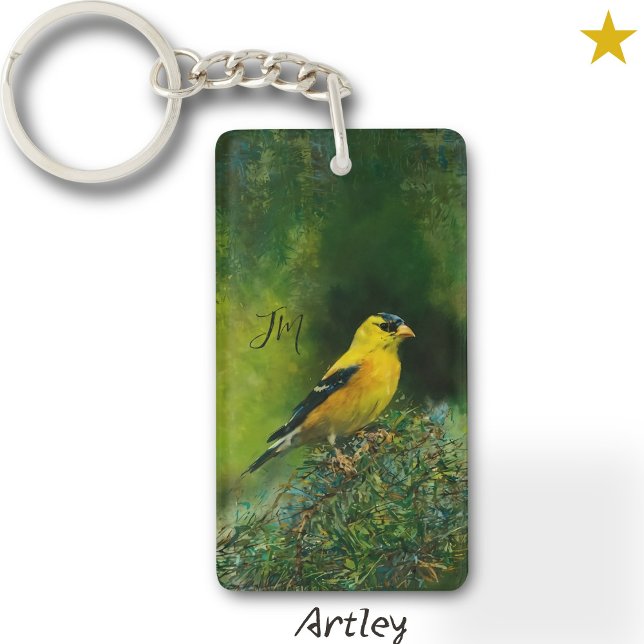 Porte-clefs Initiales de peinture d'oiseaux d'or jaune américa (Créateur téléchargé)