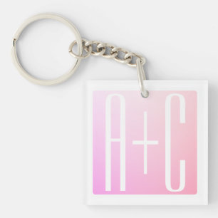 Porte-clefs Initiales du couple   Dégradé rose subtil