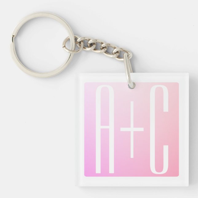 Porte-clefs Initiales du couple | Dégradé rose subtil (Devant)