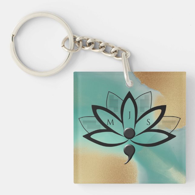 Porte-clefs Initiales du semicolon de la fleur de sensibilisat (Devant)