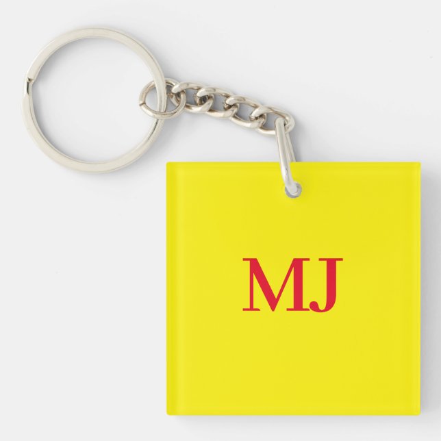 Porte-clefs Initiales en monogramme jaune simple et tendance (Devant)