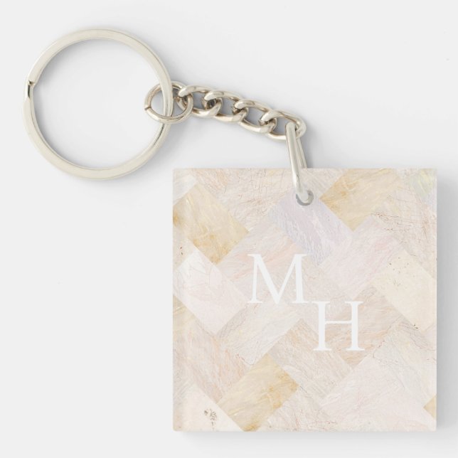 Porte-clefs Initiales en pierre marbrées (Devant)
