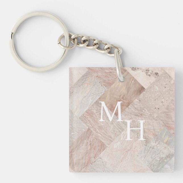 Porte-clefs Initiales en pierre marbrées (Devant)