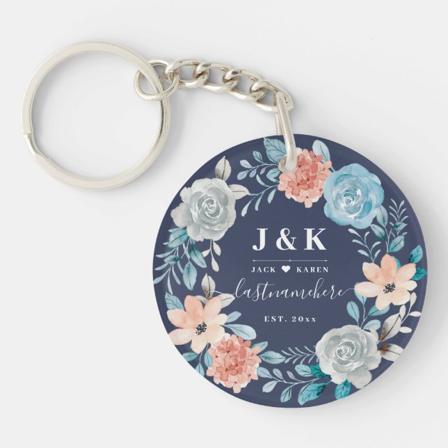 Porte-clefs Initiales Florales Monogrammes Nom de famille pers (Devant)