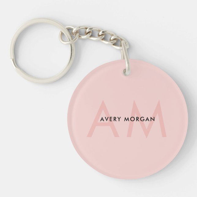 Porte-clefs Initiales minimes de monogramme rose pâle modernes (Devant)