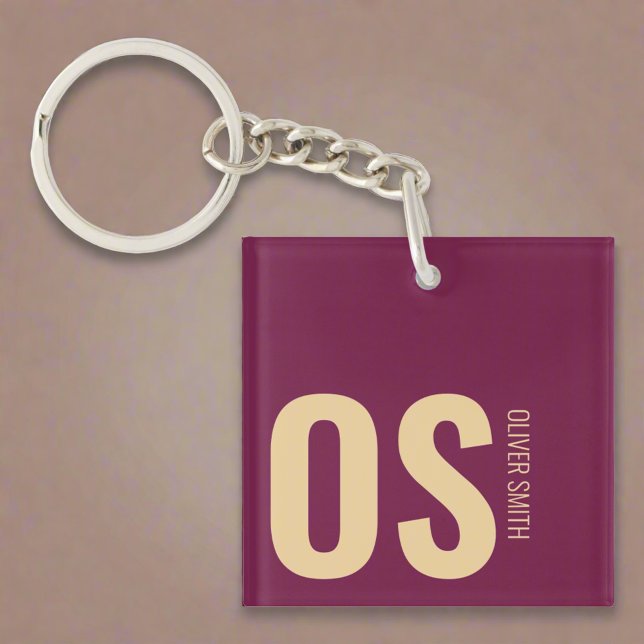 Porte-clefs Initiales Monogramme en cuir gras Nom Burgundy Gir (Créateur téléchargé)