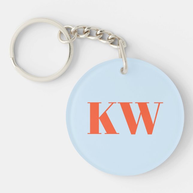 Porte-clefs Initiales Monogramme Moderne Bleu Orange Personnal (Devant)