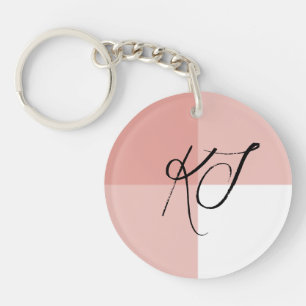 Porte-clefs Initiales Monogramme Rose Rose Blanc Acrylique