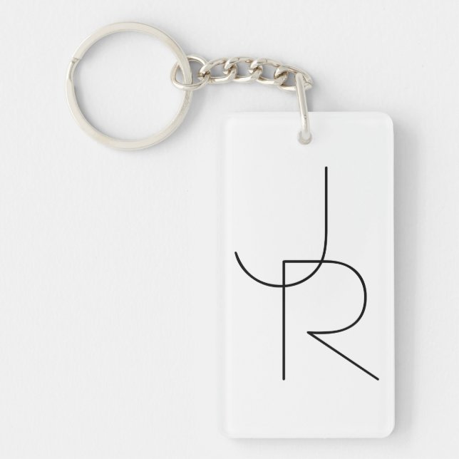 Porte-clefs Initiales superposées Modern 2 | Noir sur Blanc (Devant)