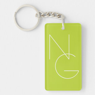 Porte-clefs Initiales superposées Modernes 2 Vert Citron