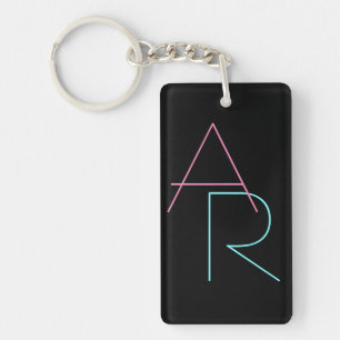 Porte-clefs Initiales superposées modernes Rose Turquoise No