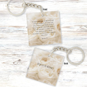 Porte-clefs Inspirationnel Verset Bible Jean 15 Roses Blanches