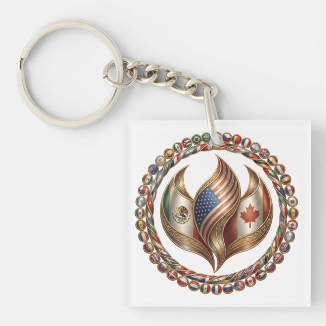 Porte-clefs International Unity Flame with World Flags Emblem  (Devant)
