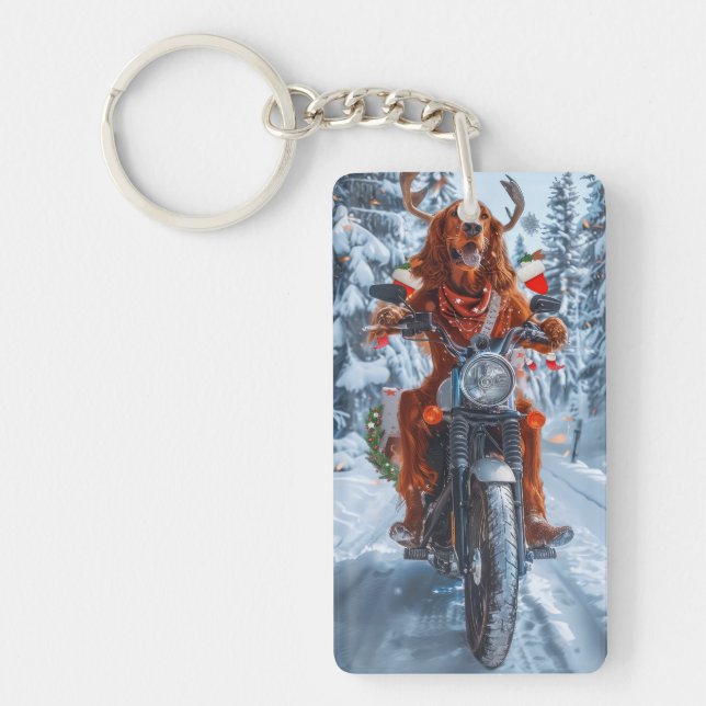 Porte-clefs Irlandais Red Setter Chien chevauchant la moto Noë (Devant)