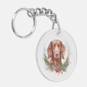Porte-clefs Irlandais Red Setter Festive Wreath Pup