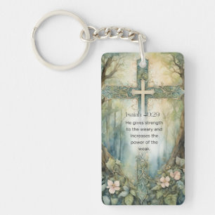 Porte-clefs Isaïe 40:29 Verset Biblique Croix Chrétienne Encou