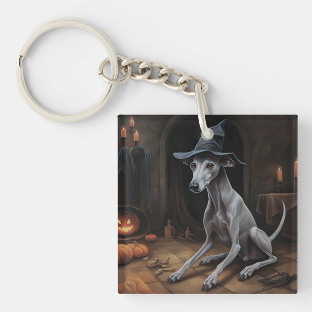 Porte-clefs Italien Greyhound Citrouille Halloween effrayant (Devant)