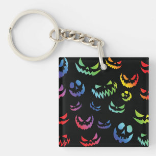 Porte-clefs Jack-o'-lantern face Citrouille noir et blanc