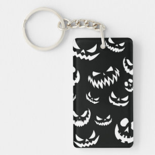 Porte-clefs Jack-o'-lantern face Citrouille noir et blanc
