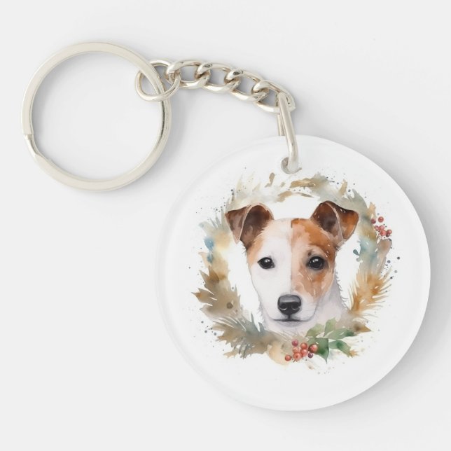 Porte-clefs Jack Russell Christmas Wreath Festive Pup (Devant)