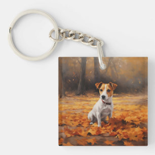 Porte-clefs Jack Russell dans les feuilles d'automne tombent i