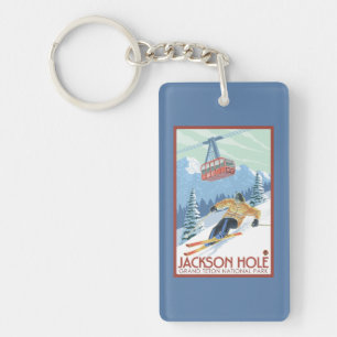 Porte-clefs Jackson Hole, skieur du Wyoming et tram