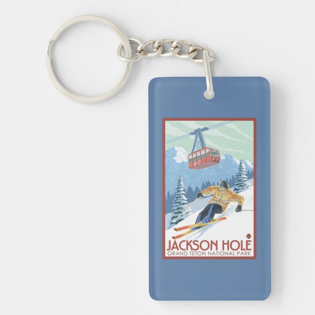 Porte-clefs Jackson Hole, skieur du Wyoming et tram (Devant)