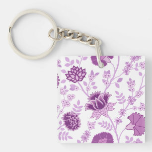 Porte-clefs Jacobean Floral Lg Motif rose sur blanc