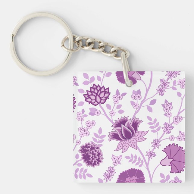 Porte-clefs Jacobean Floral Lg Motif rose sur blanc (Devant)