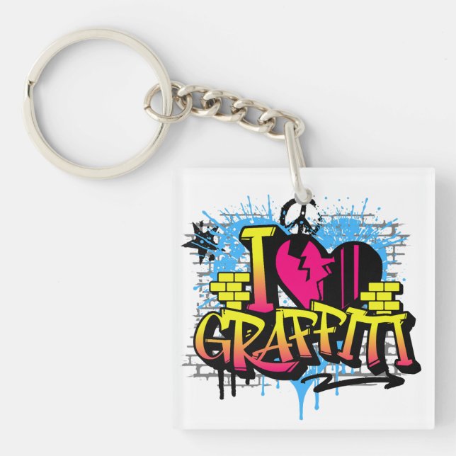 Porte-clefs J'adore le graffiti – L'art de rue urbain (Devant)