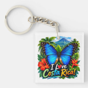 Porte-clefs J'adore le papillon Blue Morpho du Costa Rica