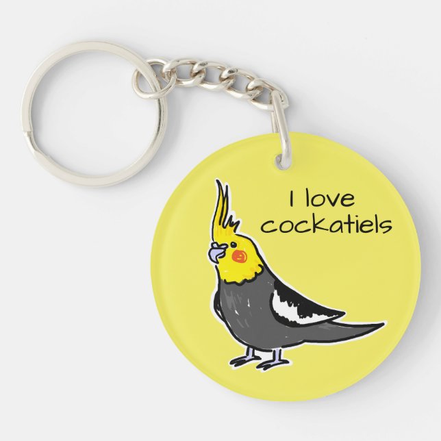 Porte-clefs J'adore les cockatiels gris normal (Devant)