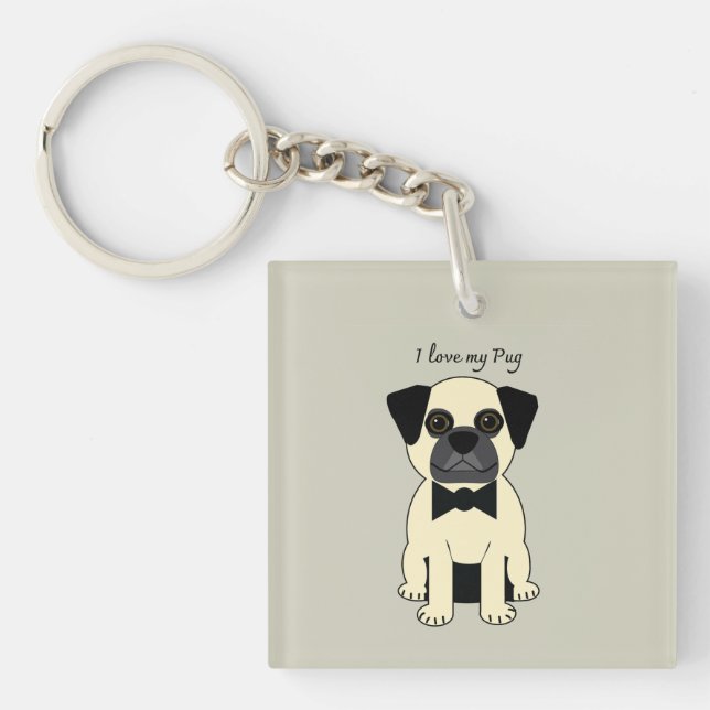 Porte-clefs J'adore mon Pug (Devant)