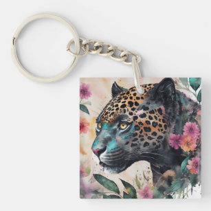 Porte-clefs Jaguar Aquarelle Florale