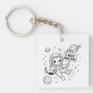 Porte-clefs J'ai Besoin De Plus D'espace Drôle Chat Astronaute