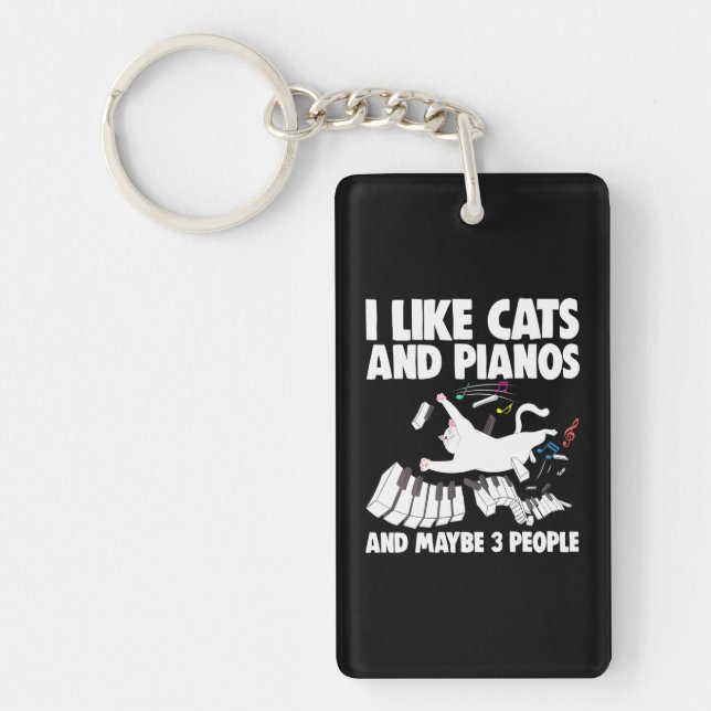 Porte-clefs J'Aime Chats Et Piano Femmes Musiciennes Piano Mus (Devant)