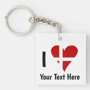 Porte-clefs J'aime (Cœur Drapeau Danois) Texte Personnalisé