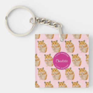 Porte-clefs J'aime Hamsters Motif Hamster rose