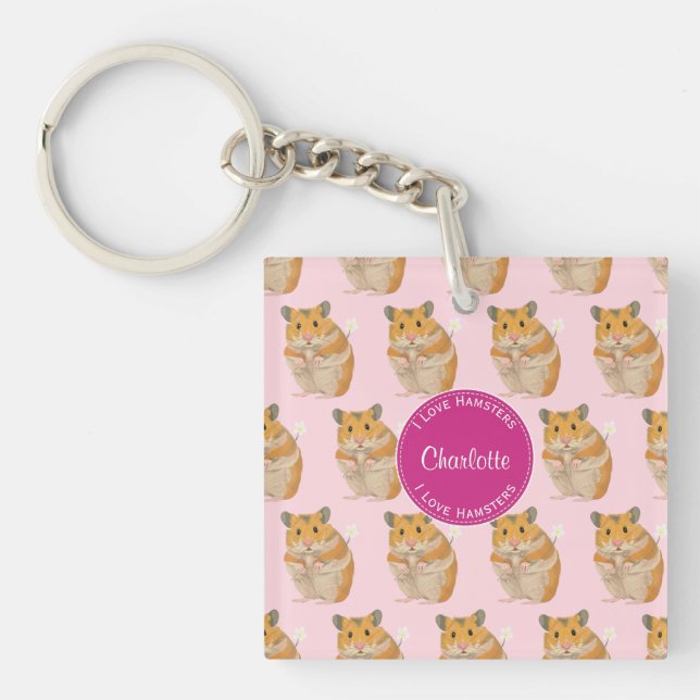 Porte-clefs J'aime Hamsters Motif Hamster rose (Devant)
