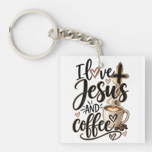 Porte-clefs J'aime Jésus et le café