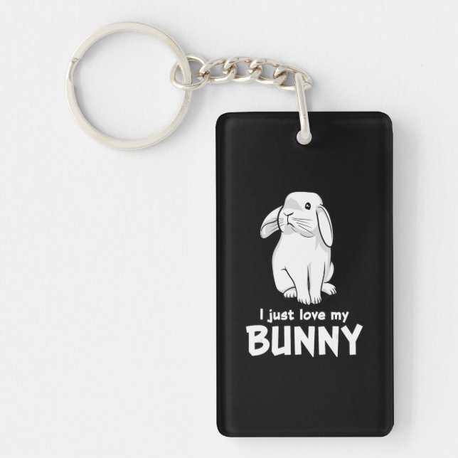 Porte-clefs J'Aime Juste Mon Lapin| Mignons lapins blancs (Devant)