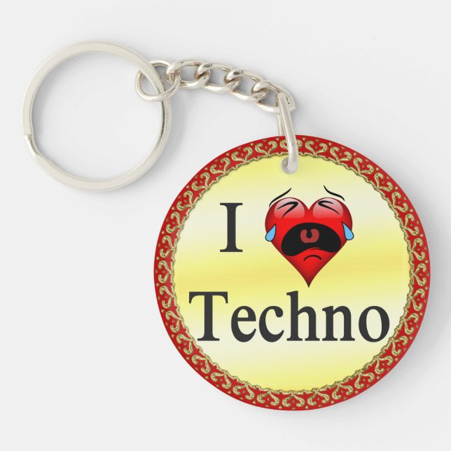 Porte-clefs J'aime la techno Avec un coeur rouge drôle chanter (Devant)