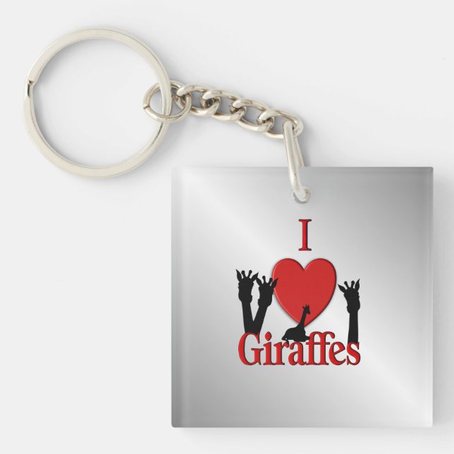 Porte-clefs J'aime les girafes argent (Devant)