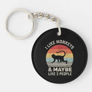 Porte-clefs J'aime les singes et peut-être 3 personnes Drôle R